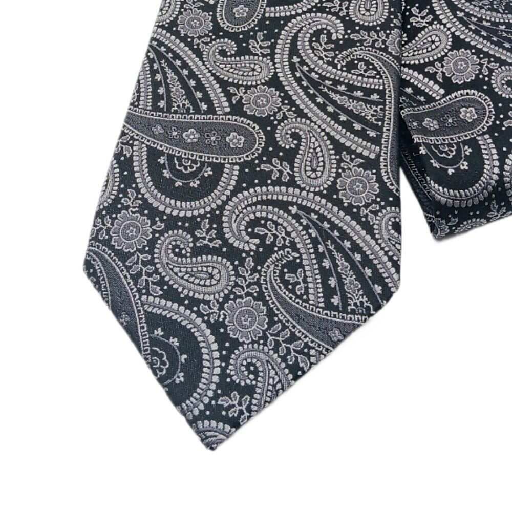 Pronto Uomo Silk Tie Mens 61” Black Gray Paisley Floral Classic Elegant New